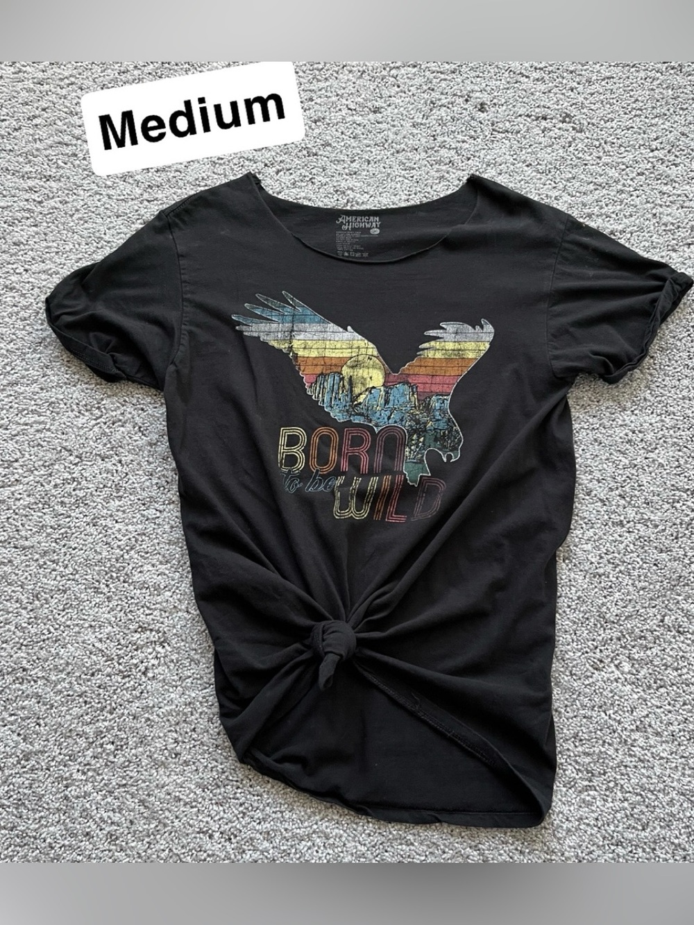 American Rag Black Tee with Multicolor Eagle Graphic
